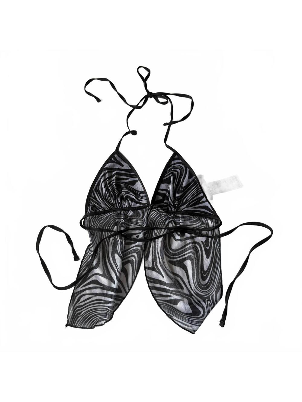 Adika Women's Sheer Zebra Print Halter Top Size XS Black and White